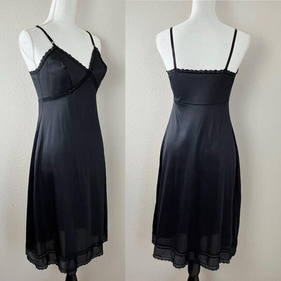 Vintage Sears The Doesn’t Slip Womens Full Slip Black Lace Trim Negligee Chemise - Picture 3 of 8